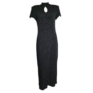 VIRGO Solid All Black Short Sleeve Glitter Pullover Long Dress Womens Size 8